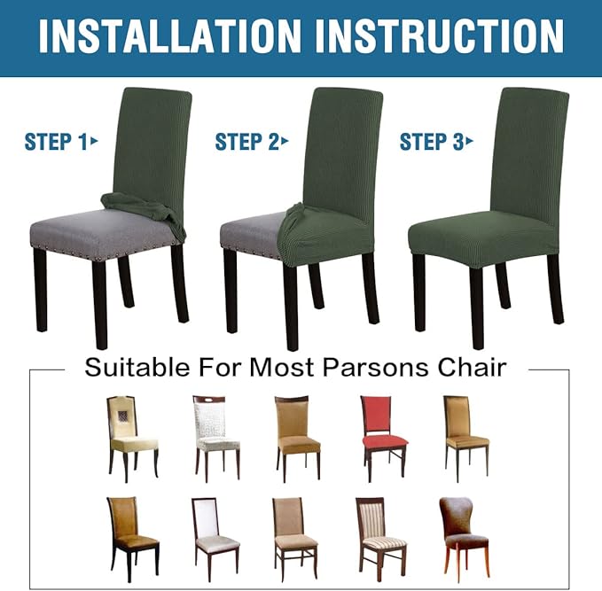 H.VERSAILTEX Stretch Dining Chair Covers Set of 6 Chair Covers for Dining Room Parsons Chair Slipcover Chair Protectors Covers Dining, Feature Textured Checked Jacquard Fabric, Bronze Green