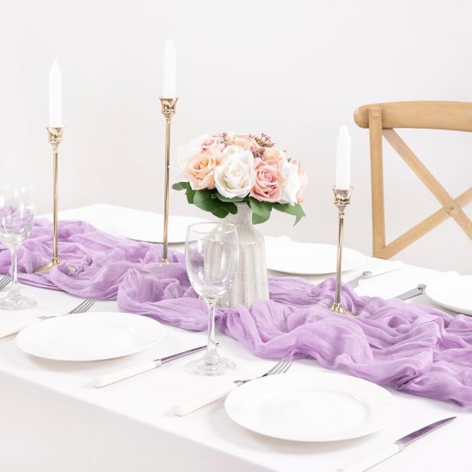 MLMC Lilac Purple Cheesecloth Valentines Table Runner 10ft Rustic Gauze Lavender Cheese Cloth Table Runner Spring Centerpiece 35x120 Inches for Romantic Wedding Bridal Baby Shower Birthday Decor