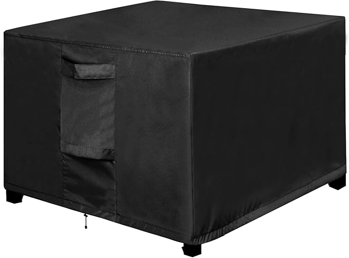 OutdoorLines Outdoor Waterproof Patio Ottoman Covers - Square UV-Proof Patio Side Table Cover Windproof Heavy-Duty Furniture Covering Protector 21L x 21W x 17H Inch, Black