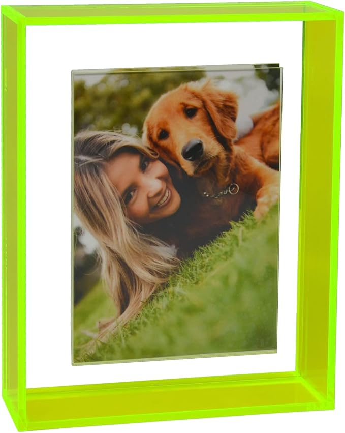 5x7 Acrylic Picture Frame Neon Floating Photo Frame for Wall Mount and Tabletop Decorative in Gallery Home Office, Neon Green