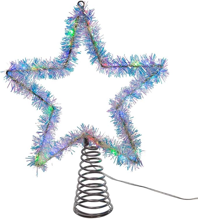 Kurt S. Adler 12.2-Inch Tinsel Star Tree Topper with RGB LED Lights