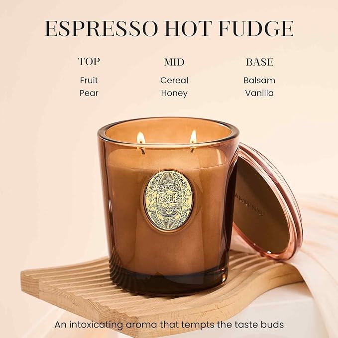 M&SENSE Large Two-Wick Soy Candle | Espresso Hot Fudge & Brown| 19.8 oz, 120H Burn Time | Luxury Scented Candle for Relaxation, Gifting, Home Décor | Ideal for Bedroom, Office, Party Ambiance