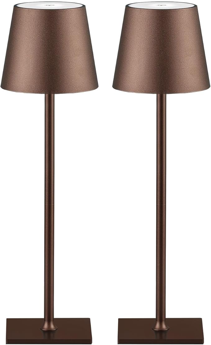 2 Pack Cordless Table Lamps, 3 Colors Stepless Dimming, 5000mAh Rechargeable Battery LED Desk Lamp for Bedroom/Couple Dinner/Desk/Cafe/Dining Room/Terrace