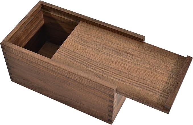 Wood Box with Slide Lid, Walnut Wooden Storage Box, 9.65'' x 5.71'' x 4.8'' Wooden Decorative Box for Keepsakes Valuables Accessories