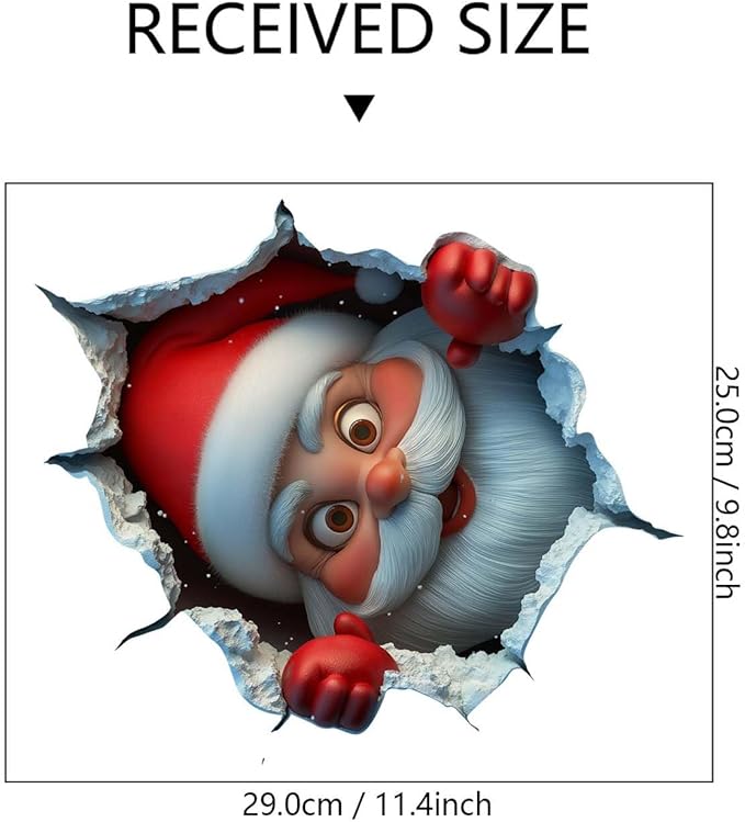 Christmas Creative Wall Sticker, 2026 New 3D Wall Breaking Santa Claus Sticker, Removable Xmas Holiday Decals for Walls, Festive Living Room Decor for Home Door Window (4 PCS)