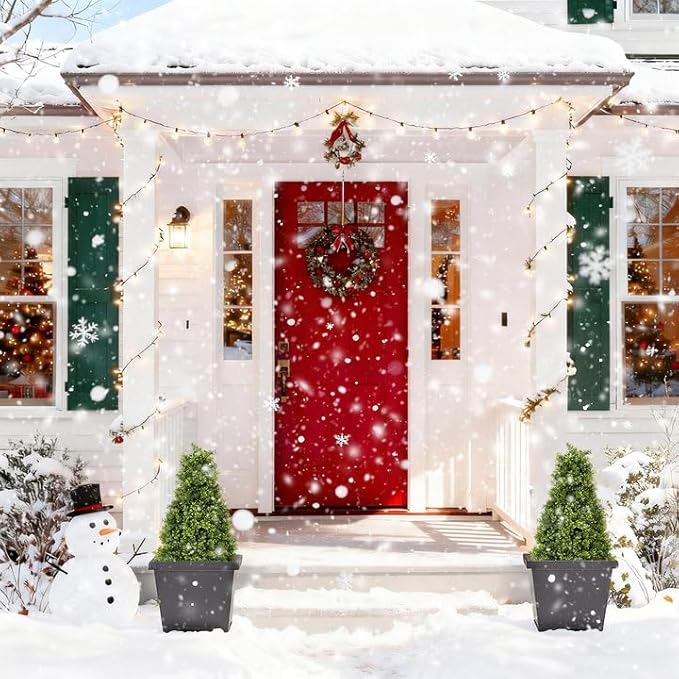 2.5ft Artificial Boxwood Topiary Trees, 30'' UV Resistant Faux Plants for Outdoor Planter, Front Porch Decor, Set of 2