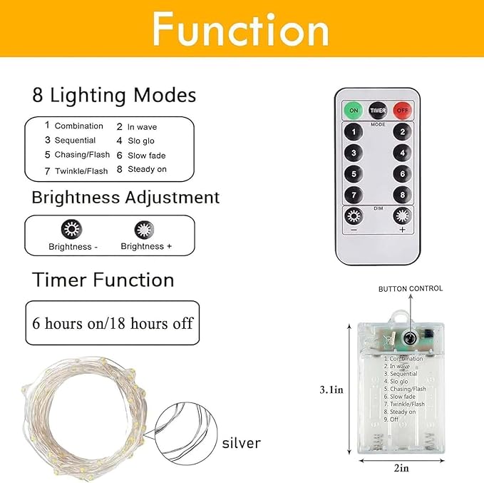 6 Pack Fairy Lights Battery Operated with Remote Control Timer, 26 FT 80 LED String Lights Outdoor Indoor, 8 Modes Twinkle Lights for Christmas Party Wedding Birthday Bedroom Décor (Cool White)