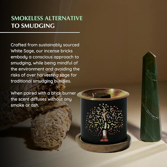 White Sage Incense Brick Gift Set by Aromafume | 12 Bricks & Tree of Life Exotic Burner | White Sage with Rose, Lavender, Palo Santo, Sandalwood, Frankincense | Sage for Cleansing, Smokeless Smudging