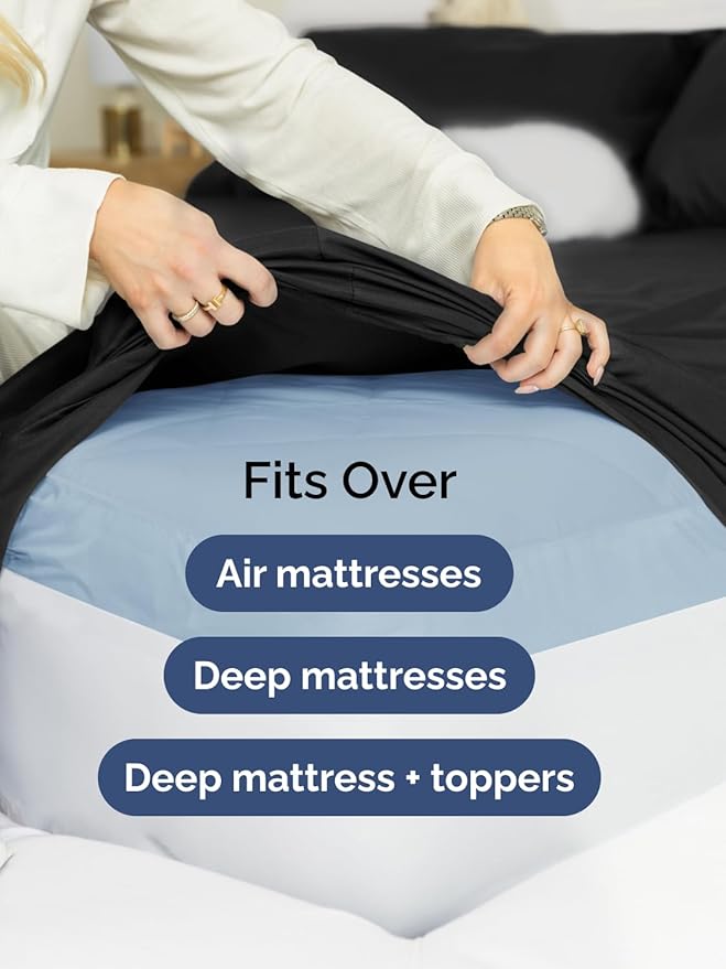 Extra Deep Twin XL Sheet Set - 4 Piece Breathable & Cooling Sheets - Hotel Luxury Bed Sheets Set - Easy & Secure Fit - Soft, Wrinkle Free & Comfy Sheets Set - Black Sheet Set with Extra Deep Pockets