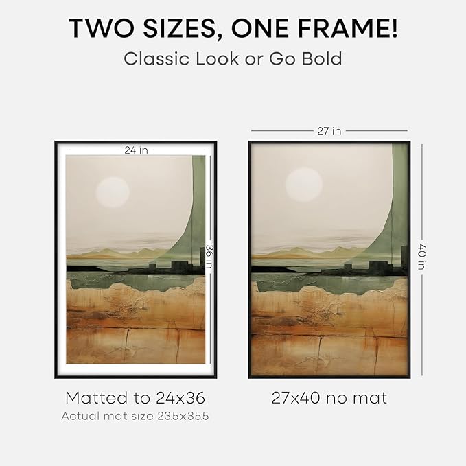 Homeforia 27x40 Poster Frame Black Wood, High End Oak 27x40 Large Picture Frames with Mat 24x36 inch Photo, 27 x 40 Wooden Frame Matted to 24 x 36, 40x27 Thin Frame, Tempered Glass, Wall Kit, Set of 2