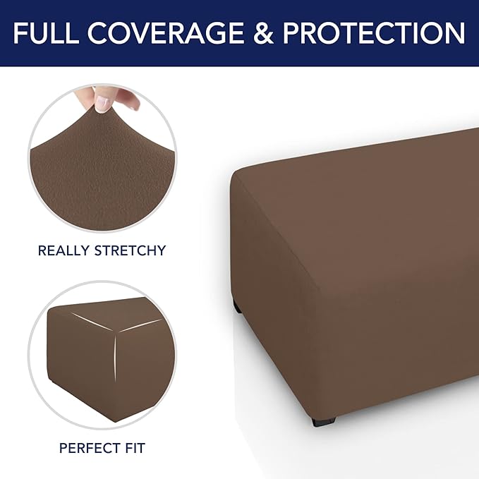 PureFit Super Stretch Soft Form Fit Ottoman Cover Rectangle - Ottoman Slipcovers for Foot Stool & Folding Storage Furniture for Living Room with Nonslip Elastic Bottom (Large, Brown)