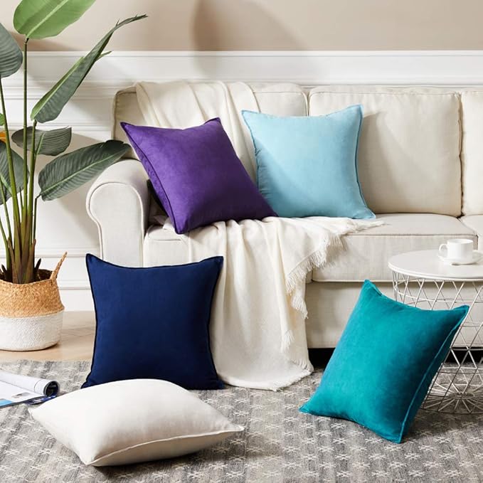 Fancy Homi 2 Packs Premium Faux Suede Decorative Throw Pillow Covers, Super Soft Square Pillow Case,Solid Cushion Cover for Couch/Sofa/Bedroom (18" x 18", Set of 2, Purple)