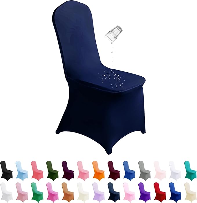 SuperO Waterproof Spandex Chair Cover 25PCS, Stretch Dining Chair Covers, Polyester Outdoor Chair Covers, Protector Stretch Chair Cover for Party Universal, Banquet, Wedding Event, Hotel(Navy)