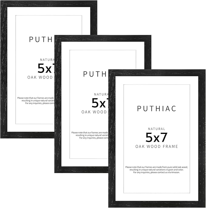 5x7 Oak Wood Picture Frame - Minimalist 5x7 Picture Frame, 5"x7" Frame Wood, Natural Solid Wooden Picture Frames for Wall Art Photo and Prints(3 Pack, Black)