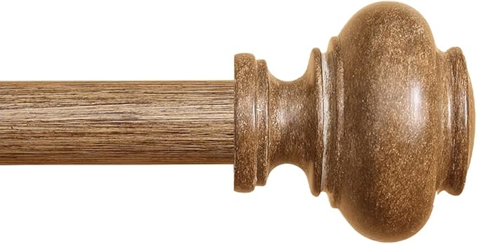 Wood Curtain Rods for Windows 32 to 45 Inch, 1 Inch Adjustable Curtain Rod Decoration Boho Drapery Rods Heavy Duty, Farmhouse Rustic with Imitation Wood Grain Finials