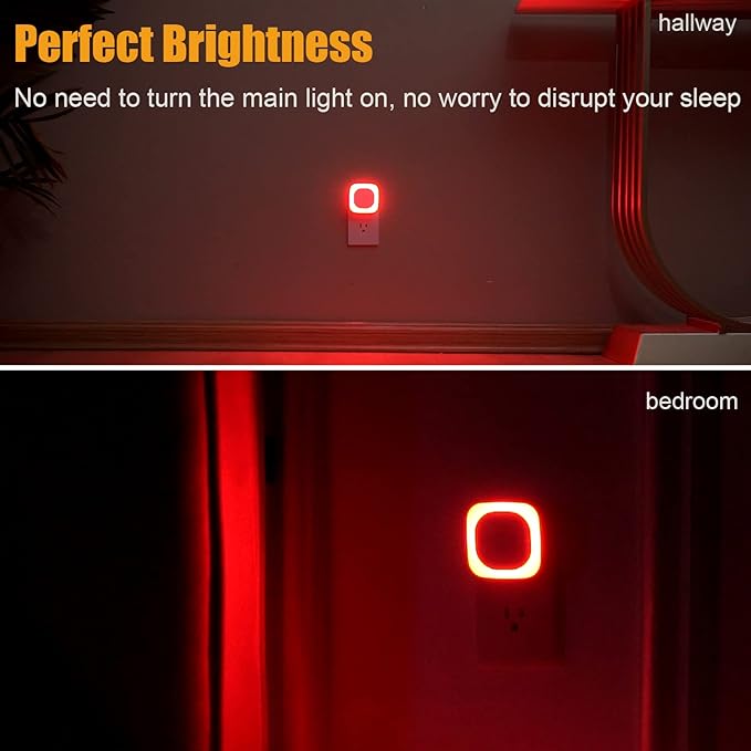 6 Pack Plug in Red Sleep Night Light, Auto Dusk to Dawn, Soft Glow, Dimmable Diffused Light, LED Lights for Bedroom, Sleep, Baby Nursery, Kids, Toddler, Bathroom, Hallway, Home Decor