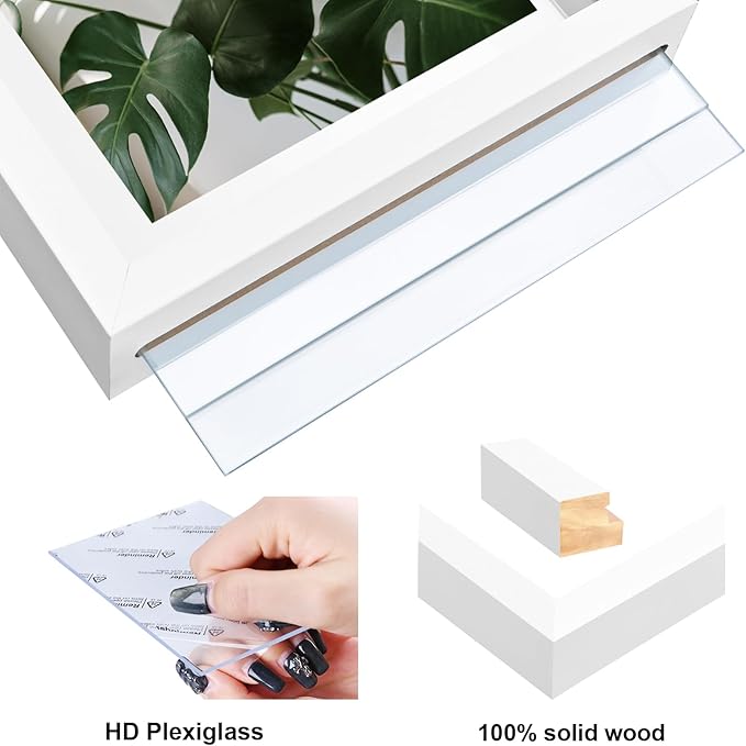 Egofine 8.5x11 Floating Frames Set of 2, Double Plexiglass Picture Frame, Made of Solid Wood Display Any Size Photo up to 8.5x11, Wall Mount or Tabletop Standing, White