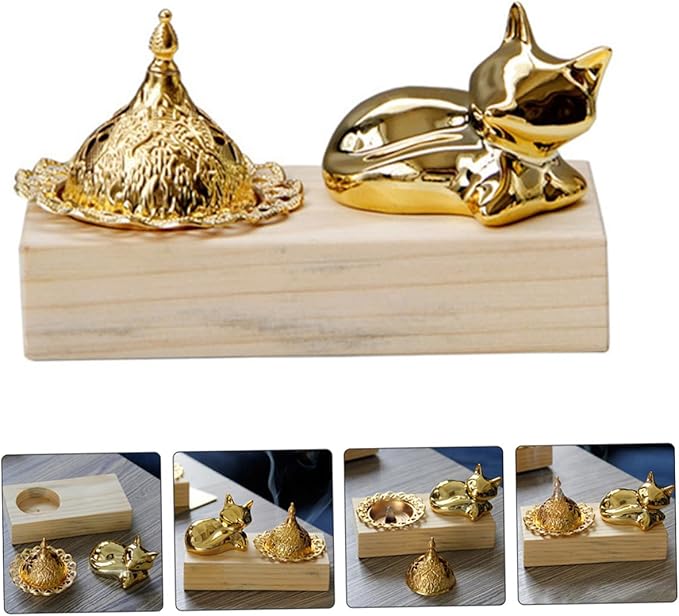 TEHAUX Minimalist Creative Wood and Metal Incense Burner Arabic Style Indoor Incense Holder and Stand for Aromatherapy Yoga Meditation Spa Home and Office Decoration
