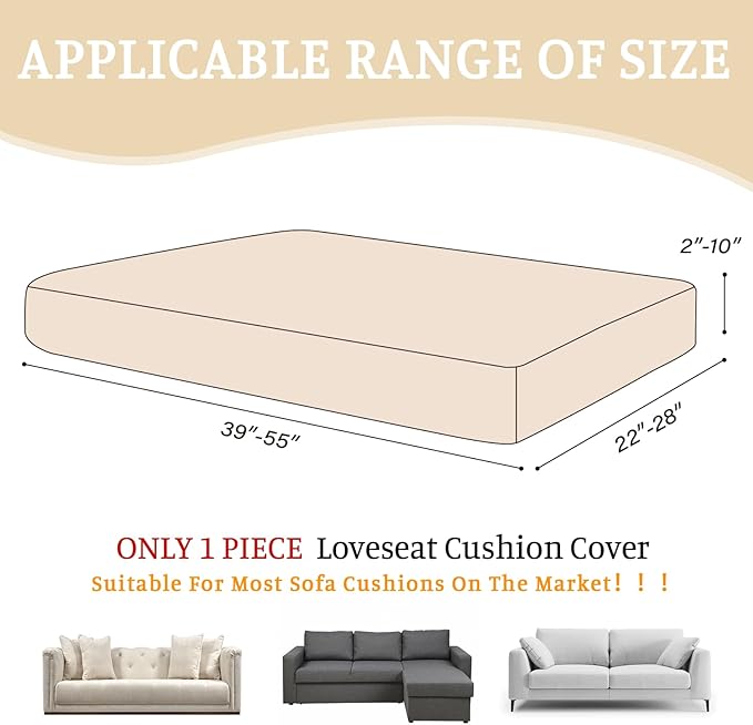 Sectional Couch Covers for Sofa Cushion L Shaped Couch Cover Washable Soft Couch Cushion Covers Stretch Sofa Slipcovers(1-Piece for Loveseat or Sofa 2-Seater, Natural)