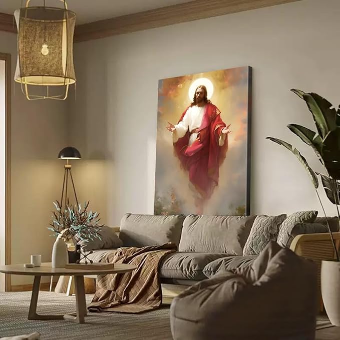 Eysintum Framed Jesus Christ Ascension Wall Art Christian Religious Canvas Print Faith Home Decor Spiritual Poster for Living Room Church Prayer Room 12x16in