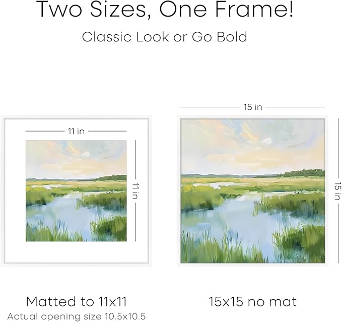 Homeforia 15x15 Picture Frame White, High End Metal 15 x 15 Square Poster Frames with Mat 11 x 11 Photo, 15x15 White Frame Matted to 11x11 Print, 15by15 Thin Frames, Tempered Glass, Wall Kit, Set of 1