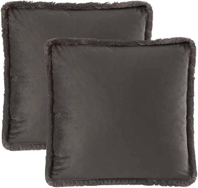 JUSPURBET Pack of 2 Ash Decorative Fringe Velvet Throw Pillow Covers 16x16 for Home Decor Living Room Bedroom Car Boho Soft Cushion Cover with Hidden Zipper Machine Washable