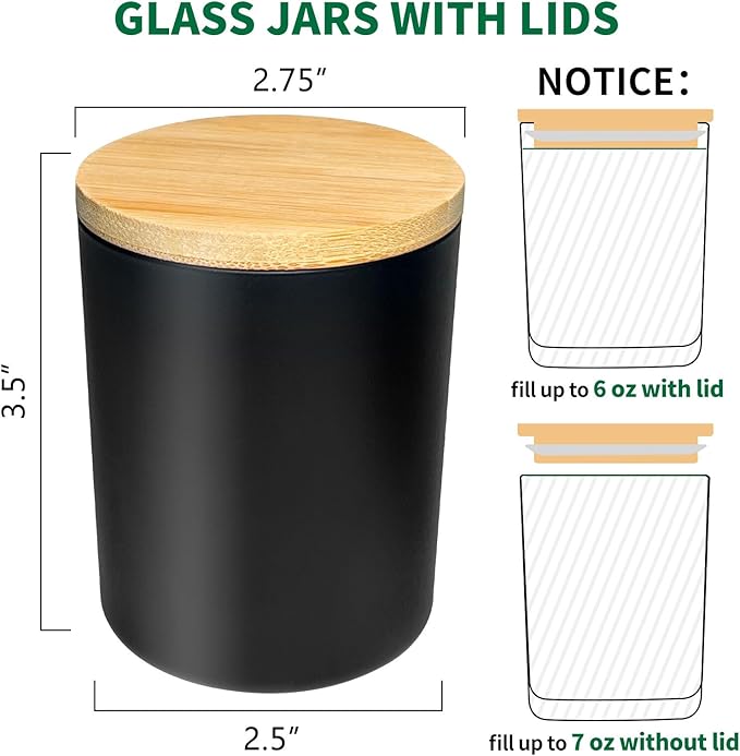15 Pack Glass Candle Jars- 7 fl.oz Matt Black Empty Candle Jars with Bamboo Lids and Sticky Labels, Bulk Candle Containers for Making Candles for Halloween