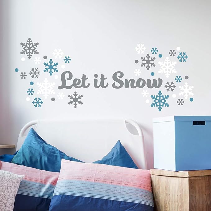 Paper Riot Co. Let It Snow Snowflakes Christmas Holiday Wall Stickers Removable Adhesive for Classroom Kids Room Nursery Bedroom Home Decor 115 Count Decals