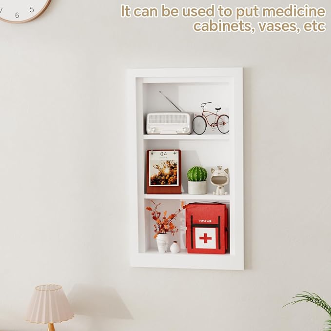 Solid Wood 14 X 24 Recessed Medicine Cabinet,3-Tier, Medicine Cabinet Organizer,Wall Niche, Bathroom Wall Cabinet, Recessed Bathroom Cabinet,recessed Wall Cabinet, Bathroom Cabinet With Storage, White