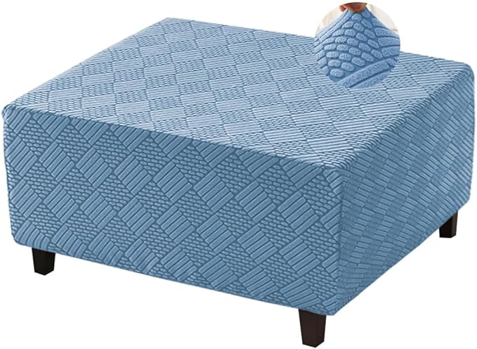 Square Ottoman Cover Large Stretch Storage Ottoman Bench Covers Slipcovers Cube Jacquard Covers for Square Ottomans Coffee Table Footrest Stool Cover with Elastic Bottom L Blue