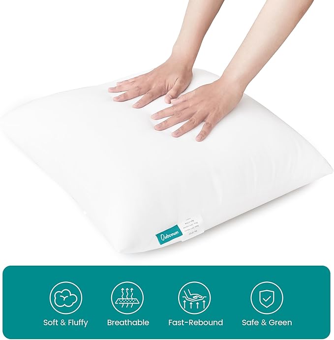 Oubonun 22 x 22 Throw Pillow Inserts - Soft, Plush & Decorative Down Alternative Pillows for Couch Sofa Bed, Machine Washable - White, Pack of 2