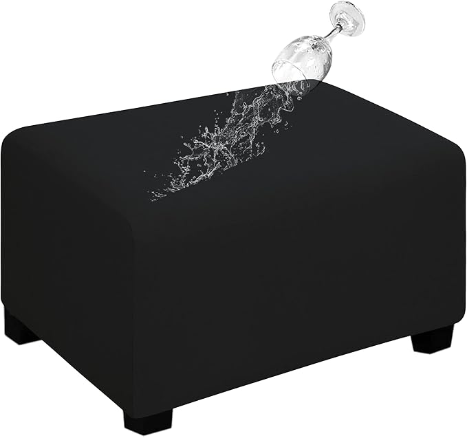 Easy-Going 100% Dual Waterproof Stretch Ottoman Cover Rectangle Folding Storage Stool Furniture Protector Soft Slipcover for Living Room with Elastic Bottom (Large, Black)