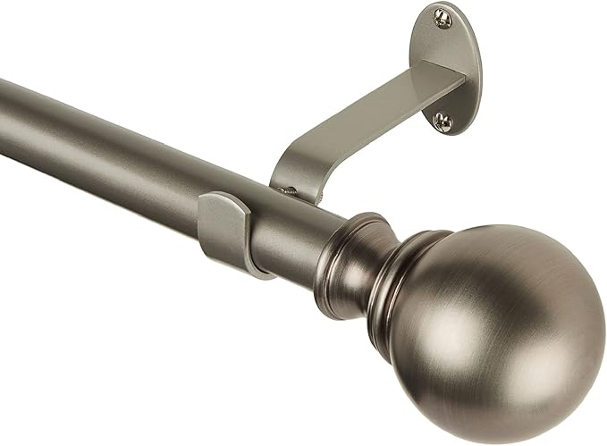 Elrene Home Fashions Cordelia Adjustable Single Curtain Rod with Globe Ball Finials, 1 Inch Diameter, Antique Pewter, 86"-120"