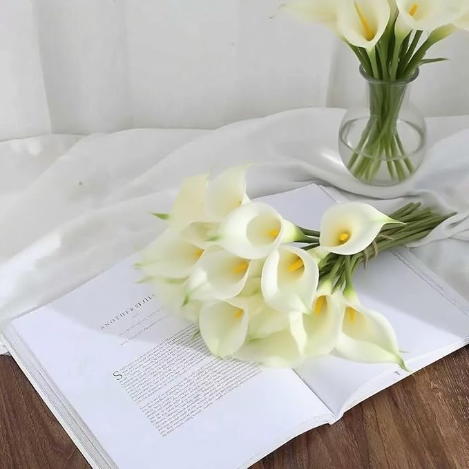 Artificial flowers-6PCS Realistic Calla Lily Artificial Flowers - 13.5" Latex Real Touch Faux Lilies for Wedding Bouquets, UV Resistant Outdoor Decor & Home Centerpieces (White)