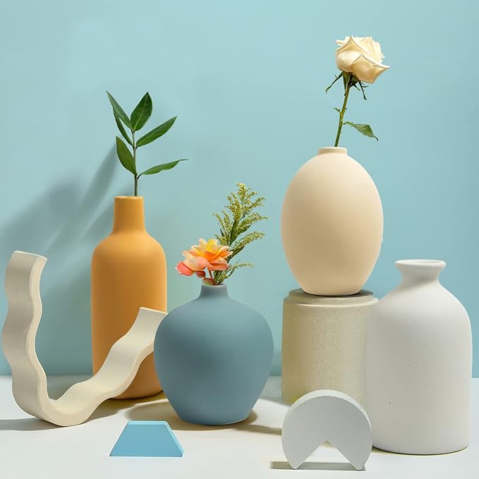 Ceramic Vase Set of 4,Small Vases for Dried Flowers&Pampas Grass,Vase for Home Decor,Modern Farmhouse Decor,Morandi Color Ceramics Decoration for Centerpieces for Tables