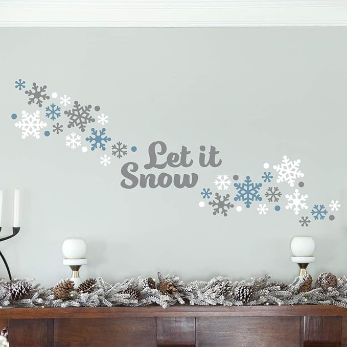 Paper Riot Co. Let It Snow Snowflakes Christmas Holiday Wall Stickers Removable Adhesive for Classroom Kids Room Nursery Bedroom Home Decor 115 Count Decals