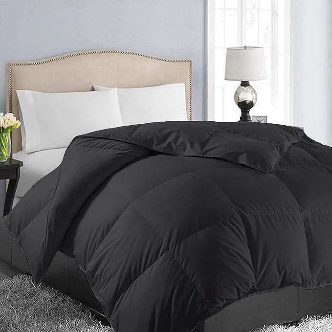 EASELAND California King Down Alternative Comforter - Quilted Duvet Insert for All Seasons, Soft Lightweight with Corner Tabs, Summer Winter Warm Bedding, Black 96x104 Inches
