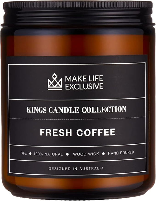 Scented Candles for Men | Fresh Coffee, Smells of Espresso | Wooden Wick, Long Lasting, Masculine Scents | Natural Soy Jar Candle for Home, Bachelor Pad Decor | The Perfect Mens Gift