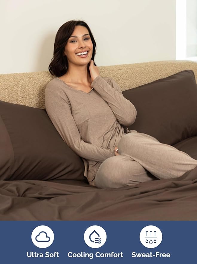 Extra Deep King Sheet Set - 6 Piece Breathable and Cooling Sheets - Hotel Luxury Bed Sheets Set - Easy & Secure Fit - Soft, Wrinkle Free and Comfy Sheets Set - Brown Sheet Set with Extra Deep Pockets
