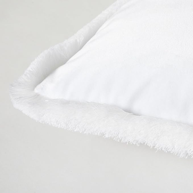 JUSPURBET White Decorative Velvet Fringe Throw Pillow Covers 22x22 Set of 2 Boho Soft Cushion Case for Home Decor Living Room Couch Sofa Bed
