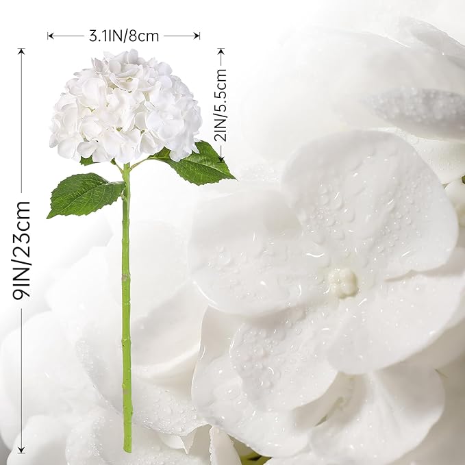 JUSTOYOU 5 Pcs Real Touch Hydrangea Artificial Flowers 22.8" Lifelike Latex White Hydrangeas Fake Hydrangeas for Home Decor Party Wedding Bouquets Table Centerpieces Floral Arrangements Indoor Decor