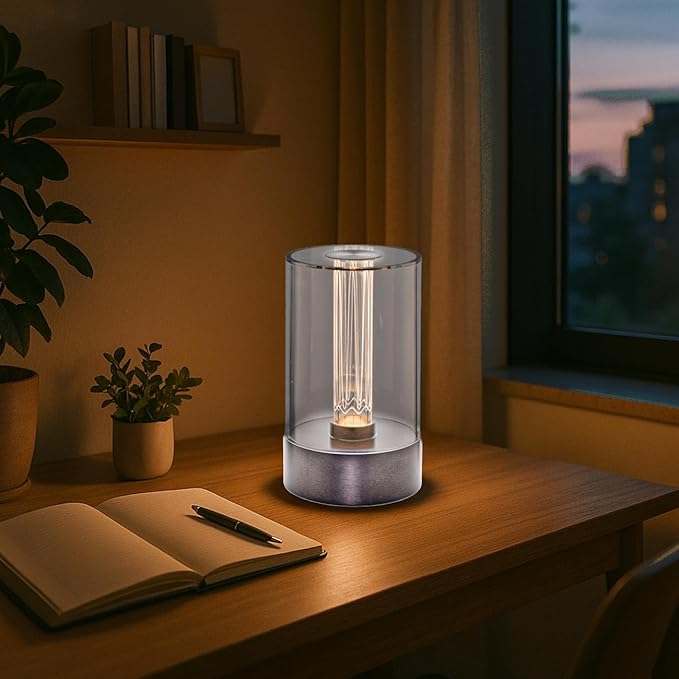 Cordless Table Lamp – Rechargeable Touch Control Bedside Lamp, Dimmable Warm White LED Light with USB-C Charging, 1800mAh Battery, Oil Rubbed Bronze Design, Etched Filament-Style Glow