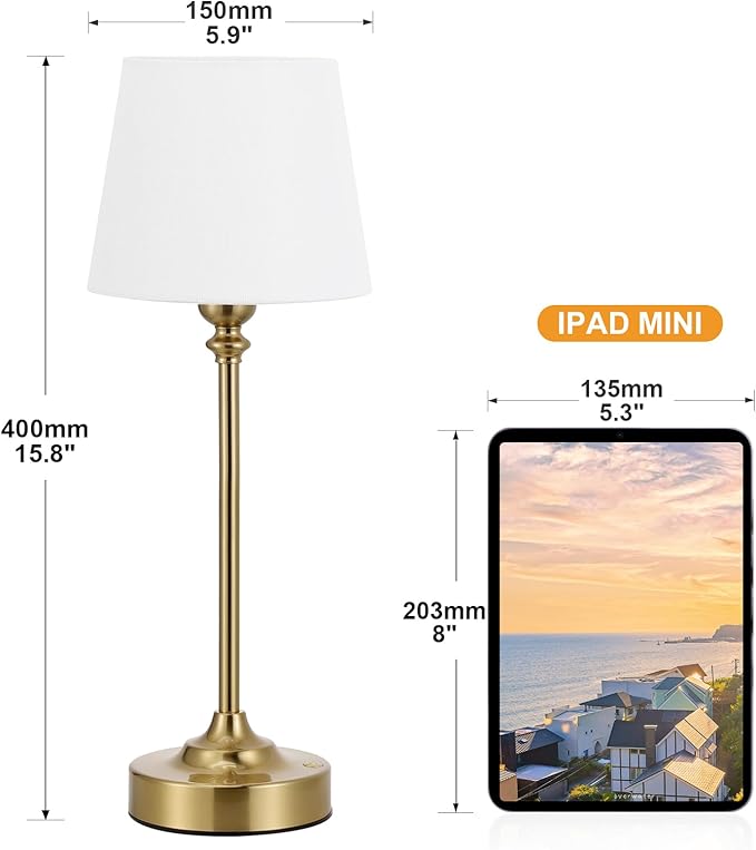 Cordless Table Lamp Rechargeable Gold - 1 Pack Brass 4000mAH Battery Operated Lamp for Decor, 3000K Stepless Dimming Touch Control Wireless Lamp for Bedroom, Dining Table, Counter, Living Room