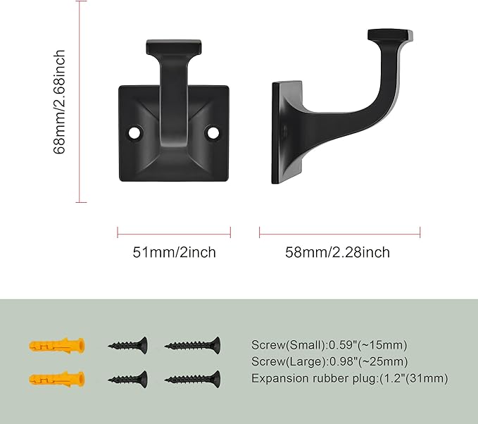 TUNNY 3 Pack Coat Hooks - Matte Black Robe Hooks Decorative Wall Hooks for Bathroom Bedroom Kitchen Towel Robe Clothes Cabinet Closet Bathroom Hardware