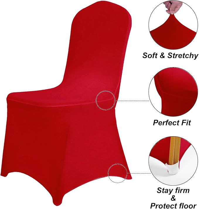 SuperO Waterproof Spandex Chair Cover 25PCS, Stretch Dining Chair Covers, Polyester Outdoor Chair Covers, Protector Stretch Chair Cover for Party Universal, Banquet, Wedding Event, Hotel(Red)