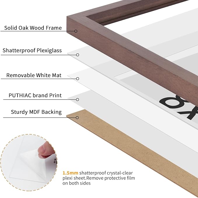 8x12 Oak Wood Picture Frams - Minimalist 8x12 Oak Wood Frames, 8"x12" Picture Frame Wood, Natural Solid Wooden Picture Frames for Wall Art Photo and Prints(3 Pack, Walnut)