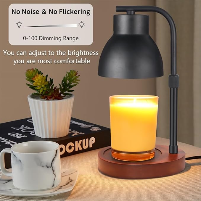 Dimmable Candle Warmer Lamp Adjustable Height Electric Wax Melt Warmer for Jar Scented Candles Suitable for Home Office Decor Birthday Gifts for Women Mom Grandma（with 2 Bulbs）