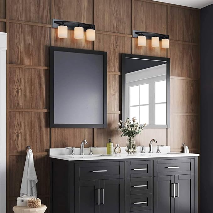 ANJIADENGSHI Bathroom Vanity Light Fixtures, Oil Rubbed Bronze Wall Mount Lighting, Modern Wall Sconce with White Glass Shade, Bathroom Lights Over Mirror
