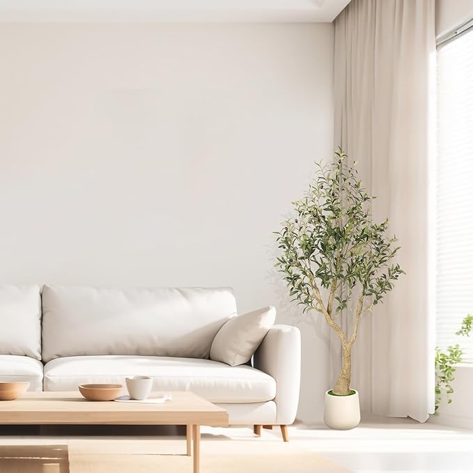 Realead Artificial Olive Tree 5FT - Realistic Faux Olive Tree Plants with Thick Trunk and Lifelike Fruits - Large Fake Olive Trees for Home Office Living Room Floor Decor Indoor