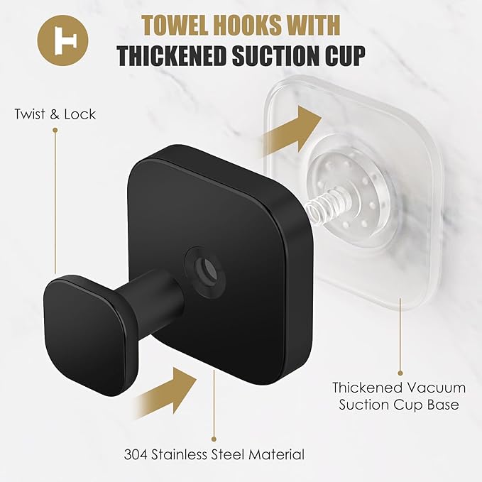BKV Suction Cup Hooks for Shower,Heavy Duty Shower Hooks for Bathroom Wall,Glass Windows,Smooth Doors to Hang Towels,Robes,Coat,Reusable Suction Cup Wreath Hanger for Christmas Wreaths-Black(2 Pack)